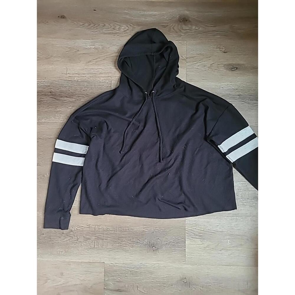 So Varsity Pullover Hoodie Sweater Lightweight Womens Large Black White Stripe